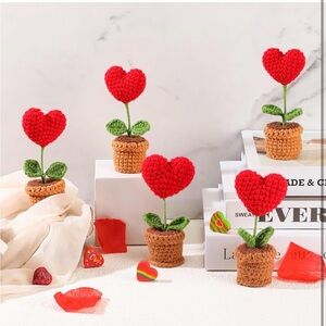 Handmade Red Heart Crochet Plants